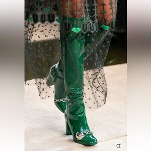 Longchamp at New York Fashion Green Patent Leather Boots size 7 US 6.5